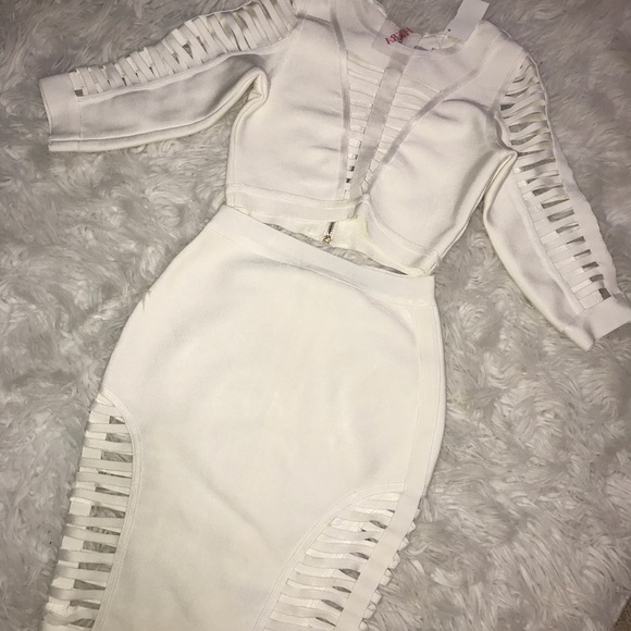 boutique Dresses & Skirts - Sexy Two piece white bandage cut out detail set